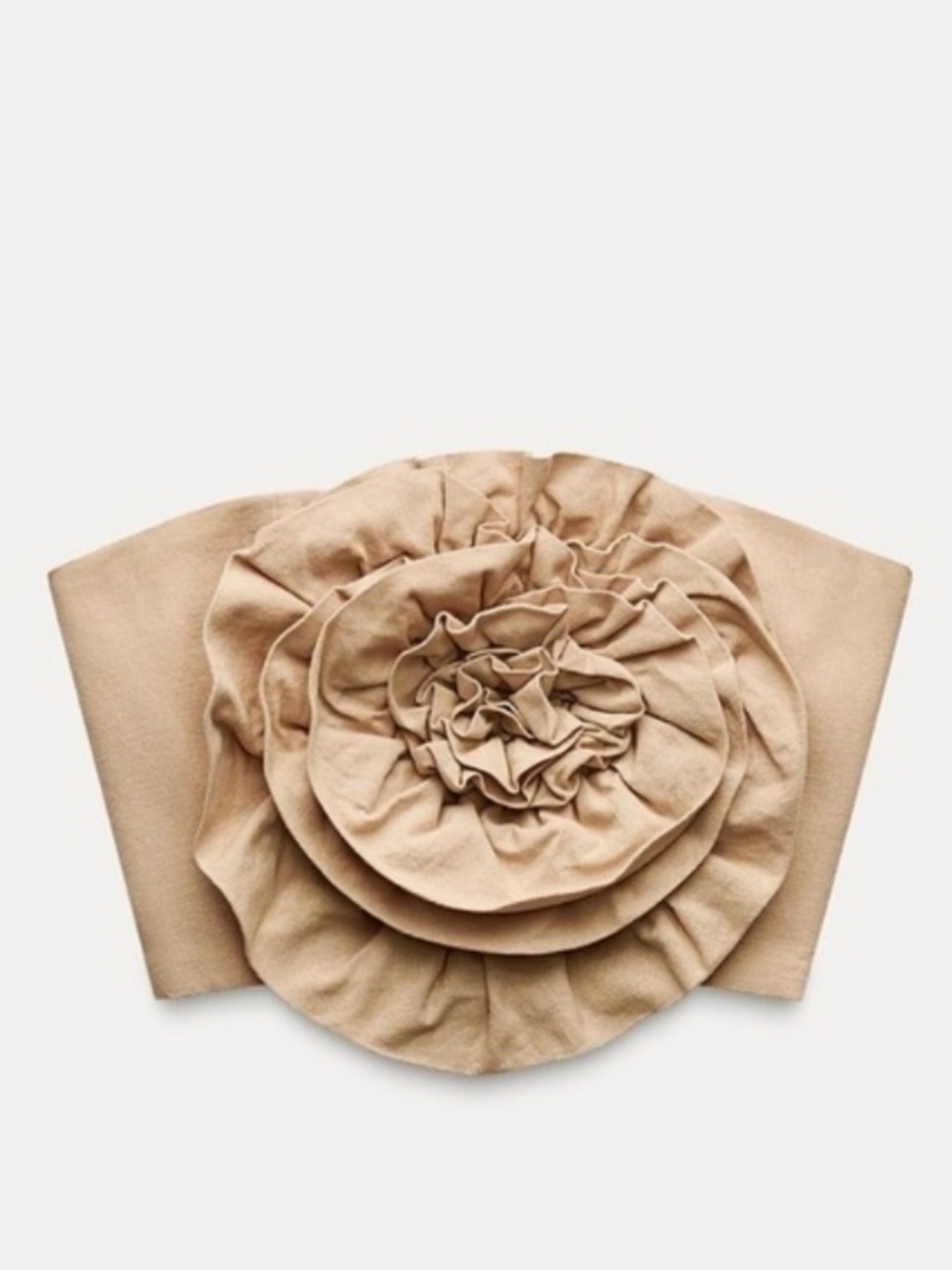 Zara Tan Linen-Blend Statement Flower Top